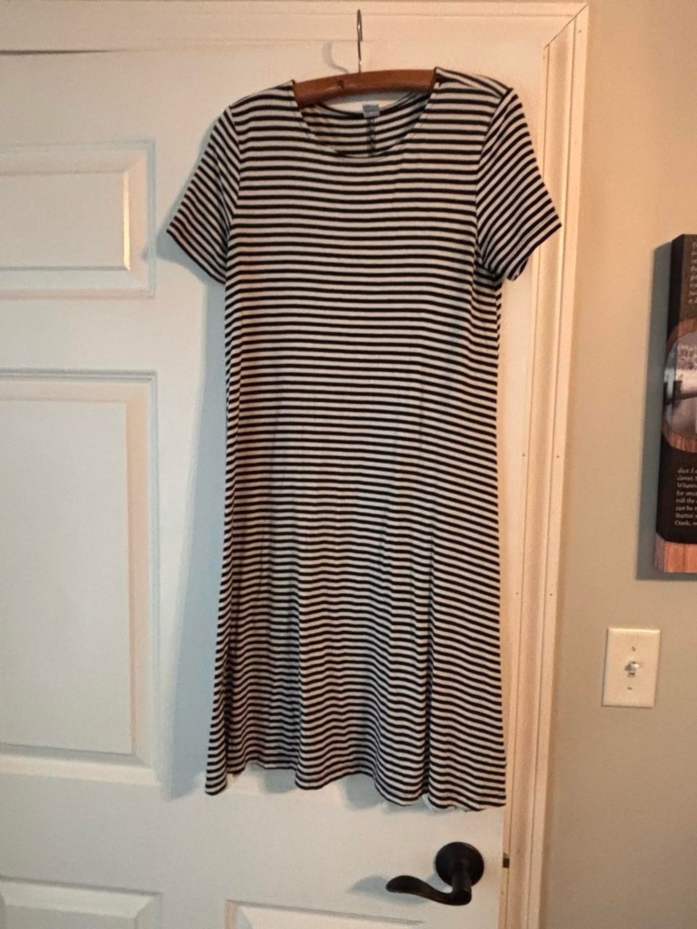 Old Navy Black and White Striped Short Sleeve Swing Dress